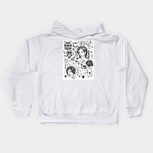 pen and ink blackwork flash sheet Kids Hoodie